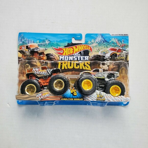 Hot Wheels Monster Trucks 2020 HWSafari vs Wild Streak Demolition Dble 2Pck 1:64 - Picture 1 of 8